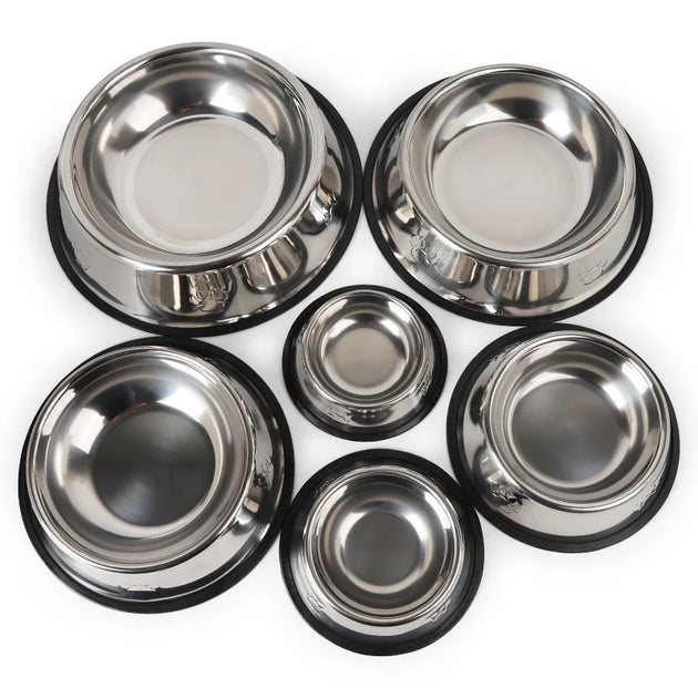 Quality Paw Stainless Steel Skidproof Dog & Cat Bowls - 6 Sizes