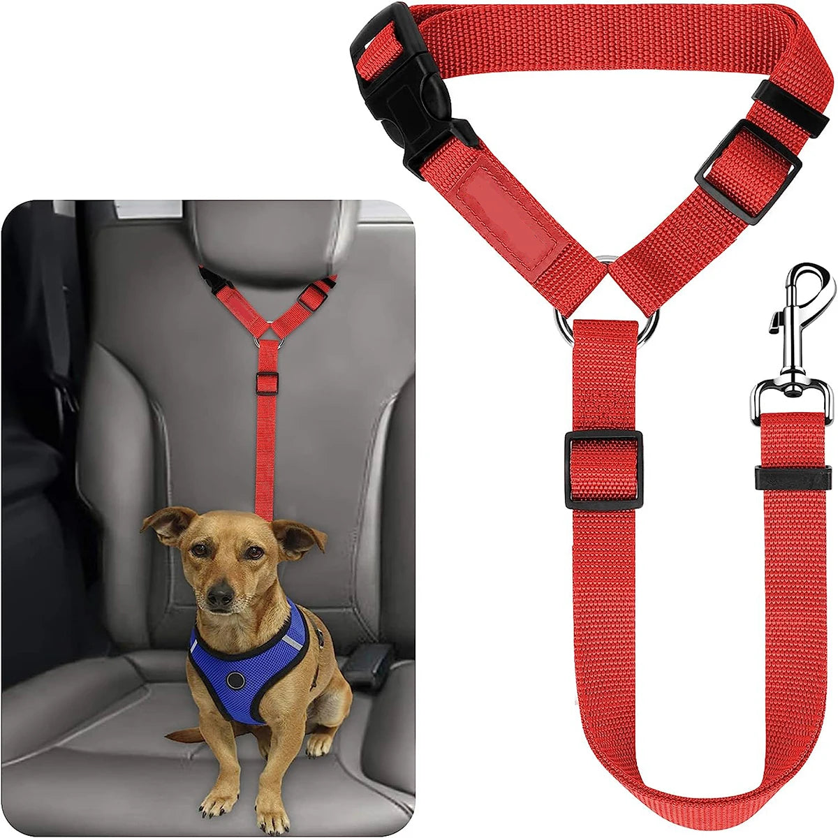 Durable Nylon Dog Car Seat Belt - Adjustable Travel Safety Lead for Small & Large Dogs