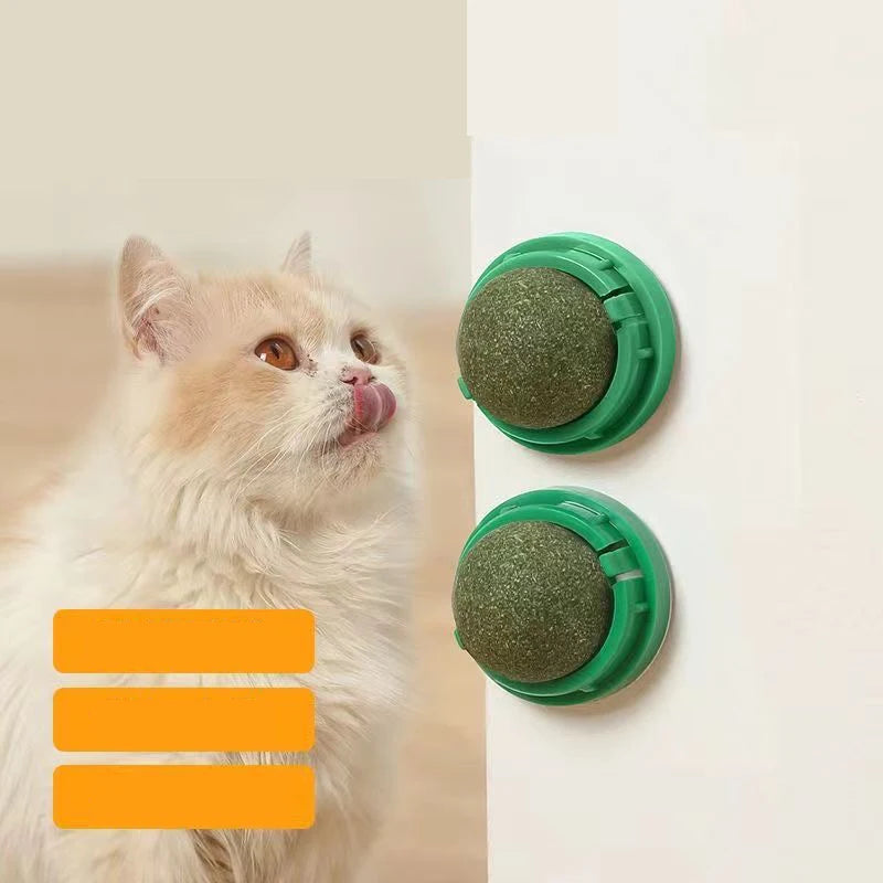 Catnip Wall Stick-On Ball Toy & Scratcher - Natural Treats for Digestion
