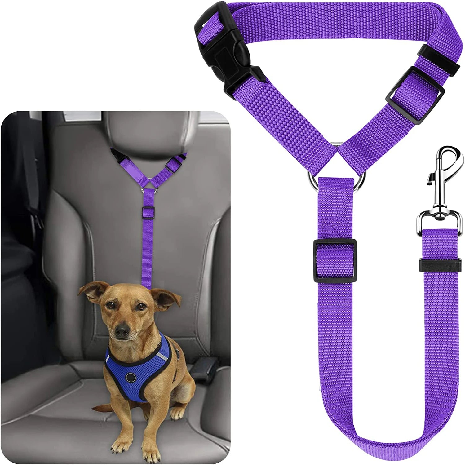 Durable Nylon Dog Car Seat Belt - Adjustable Travel Safety Lead for Small & Large Dogs