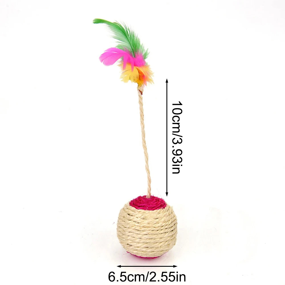 Colorful Feather Cat Toy - Sisal Ball & Interactive Claw Grinding Toy