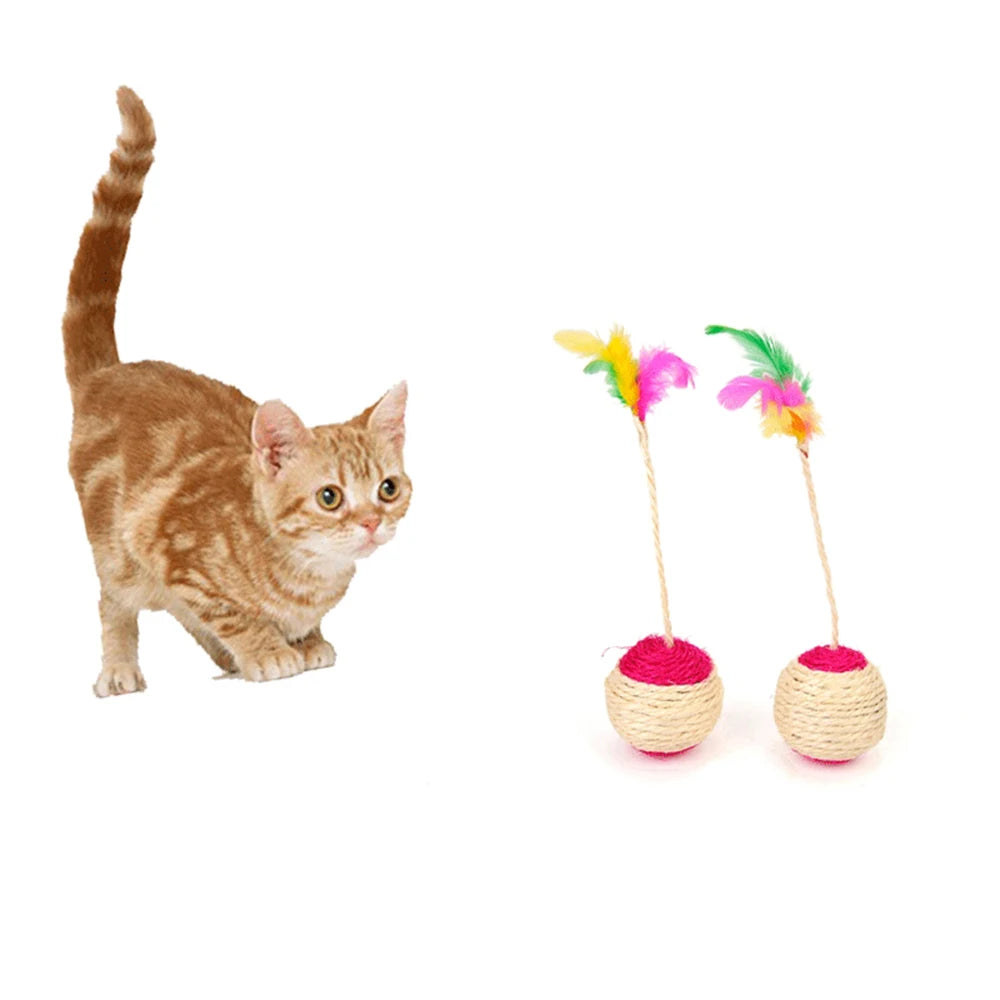 Colorful Feather Cat Toy - Sisal Ball & Interactive Claw Grinding Toy