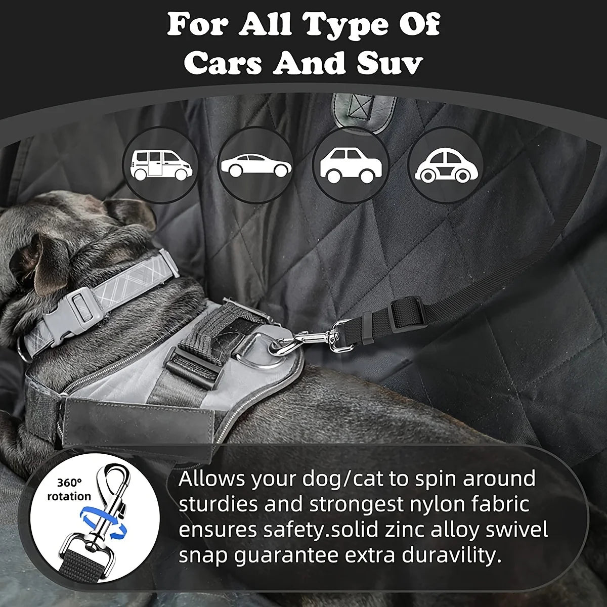 Durable Nylon Dog Car Seat Belt - Adjustable Travel Safety Lead for Small & Large Dogs