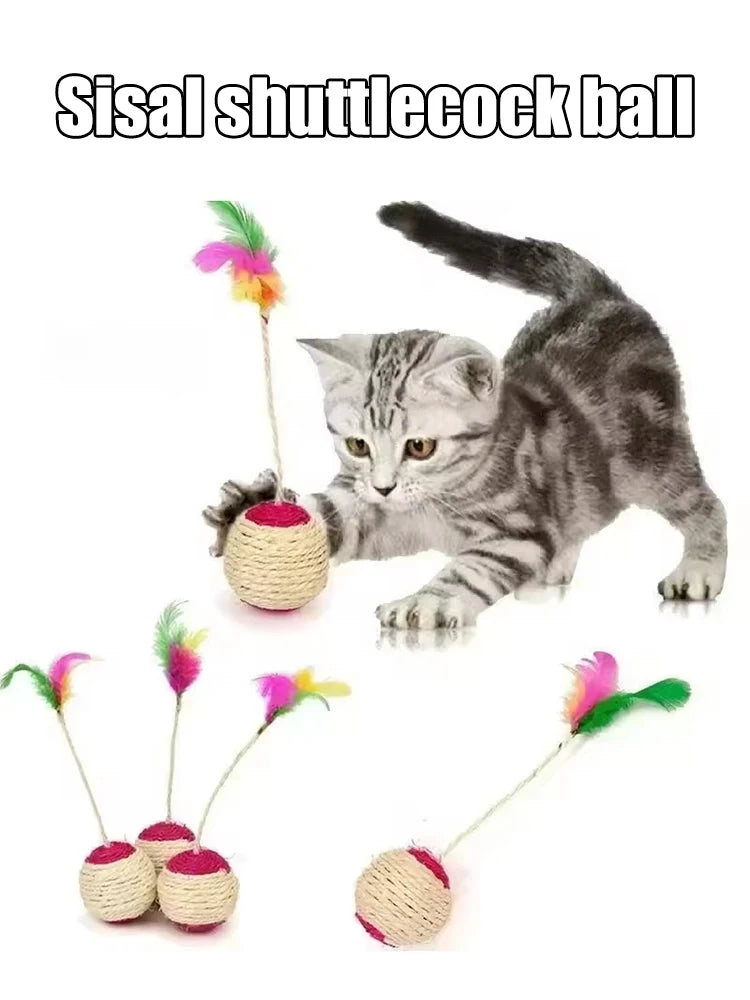 Colorful Feather Cat Toy - Sisal Ball & Interactive Claw Grinding Toy