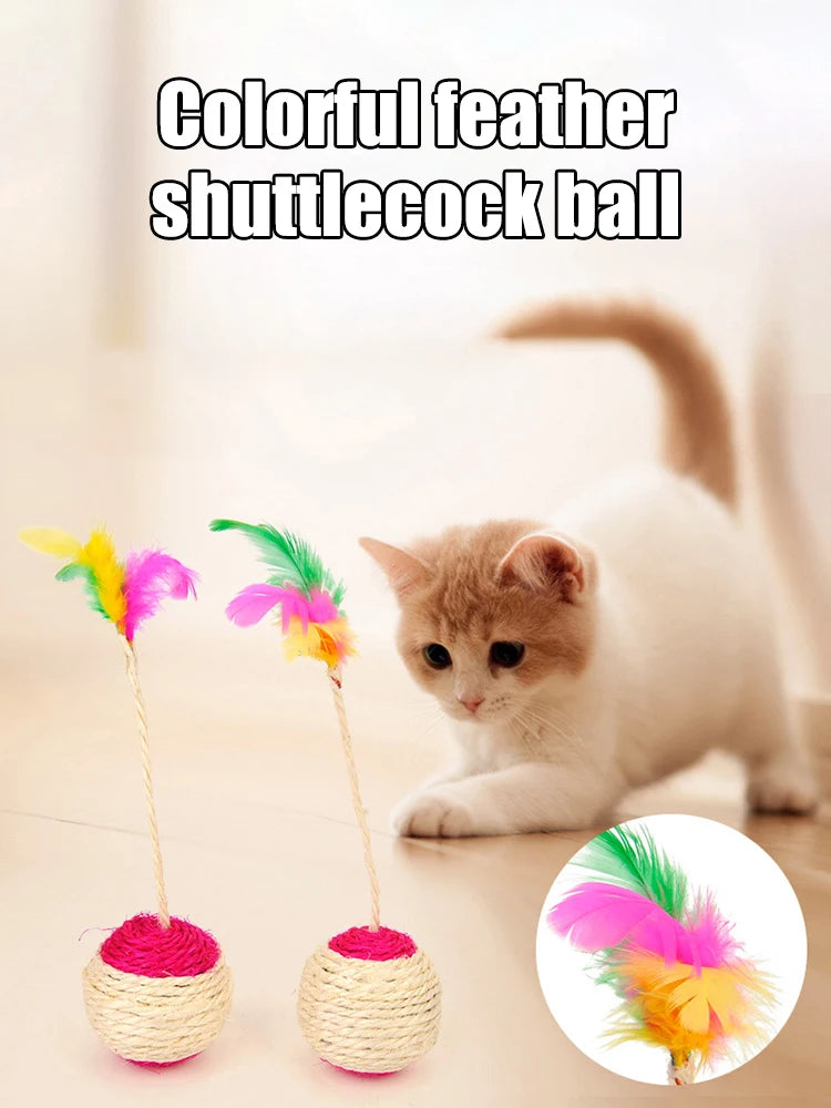 Colorful Feather Cat Toy - Sisal Ball & Interactive Claw Grinding Toy