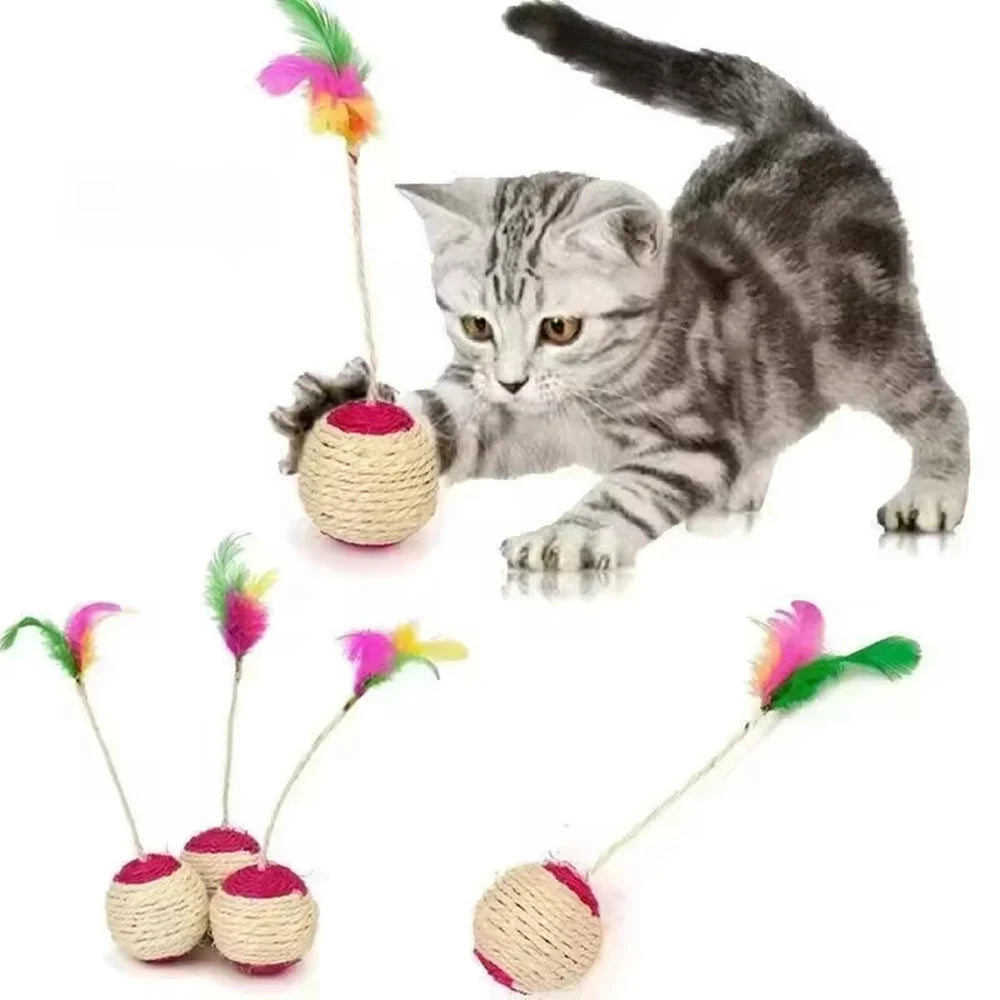 Colorful Feather Cat Toy - Sisal Ball & Interactive Claw Grinding Toy