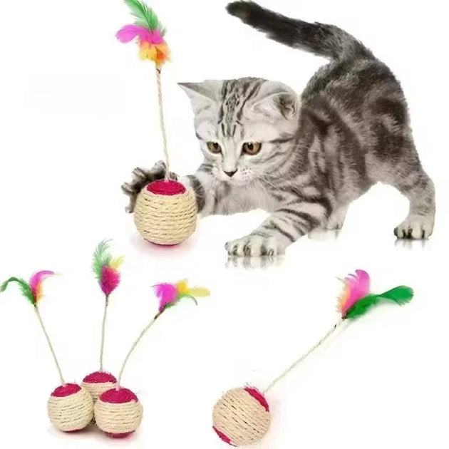 Colorful Feather Cat Toy - Sisal Ball & Interactive Claw Grinding Toy