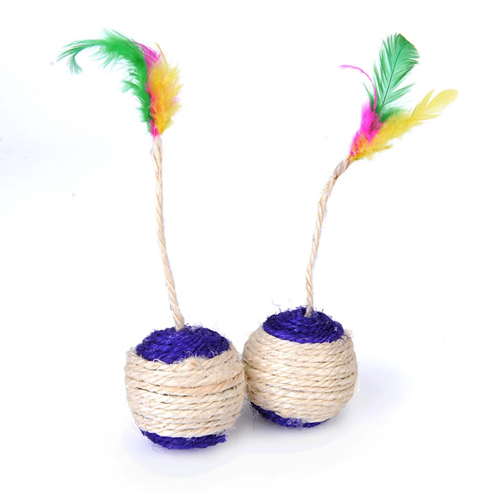Colorful Feather Cat Toy - Sisal Ball & Interactive Claw Grinding Toy