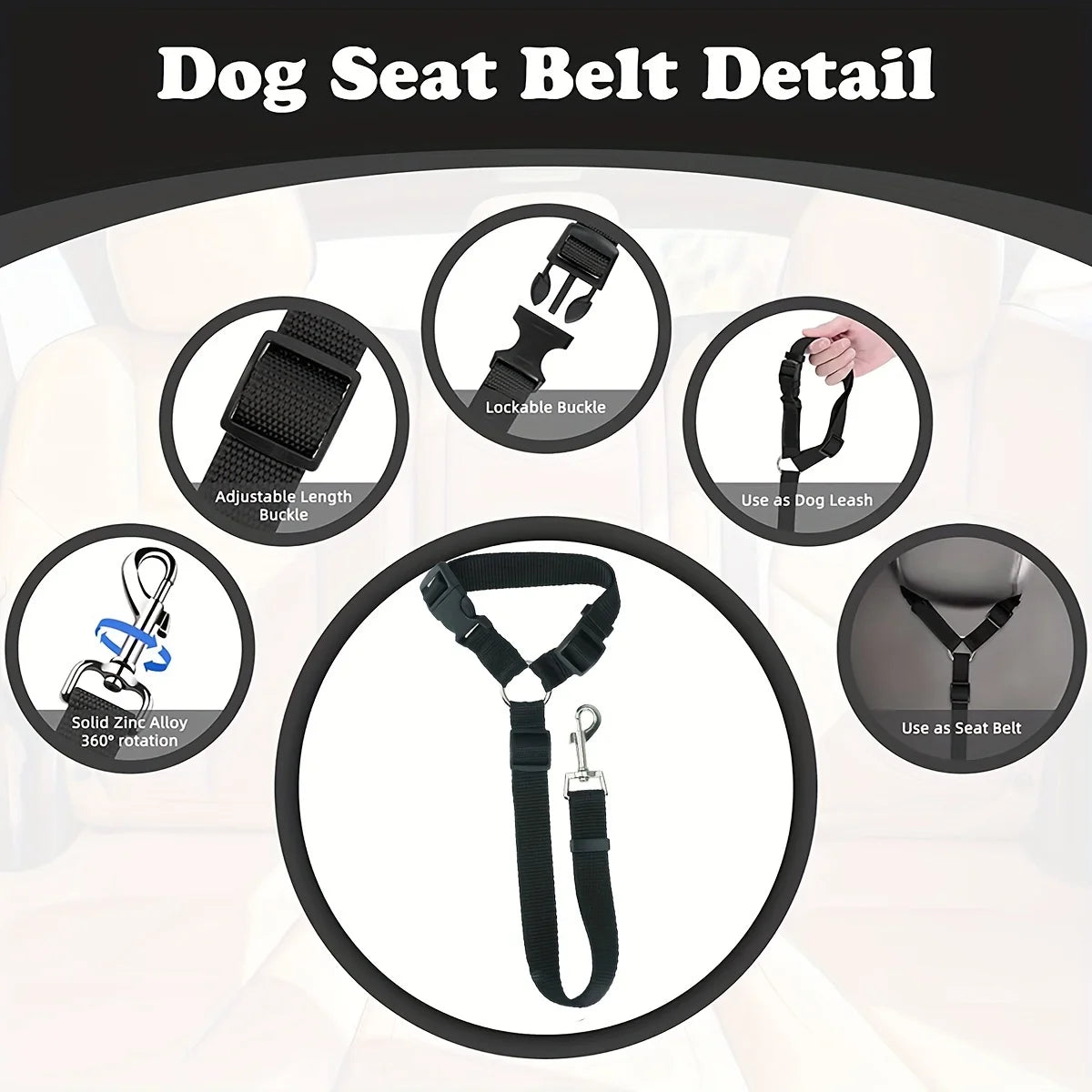 Durable Nylon Dog Car Seat Belt - Adjustable Travel Safety Lead for Small & Large Dogs