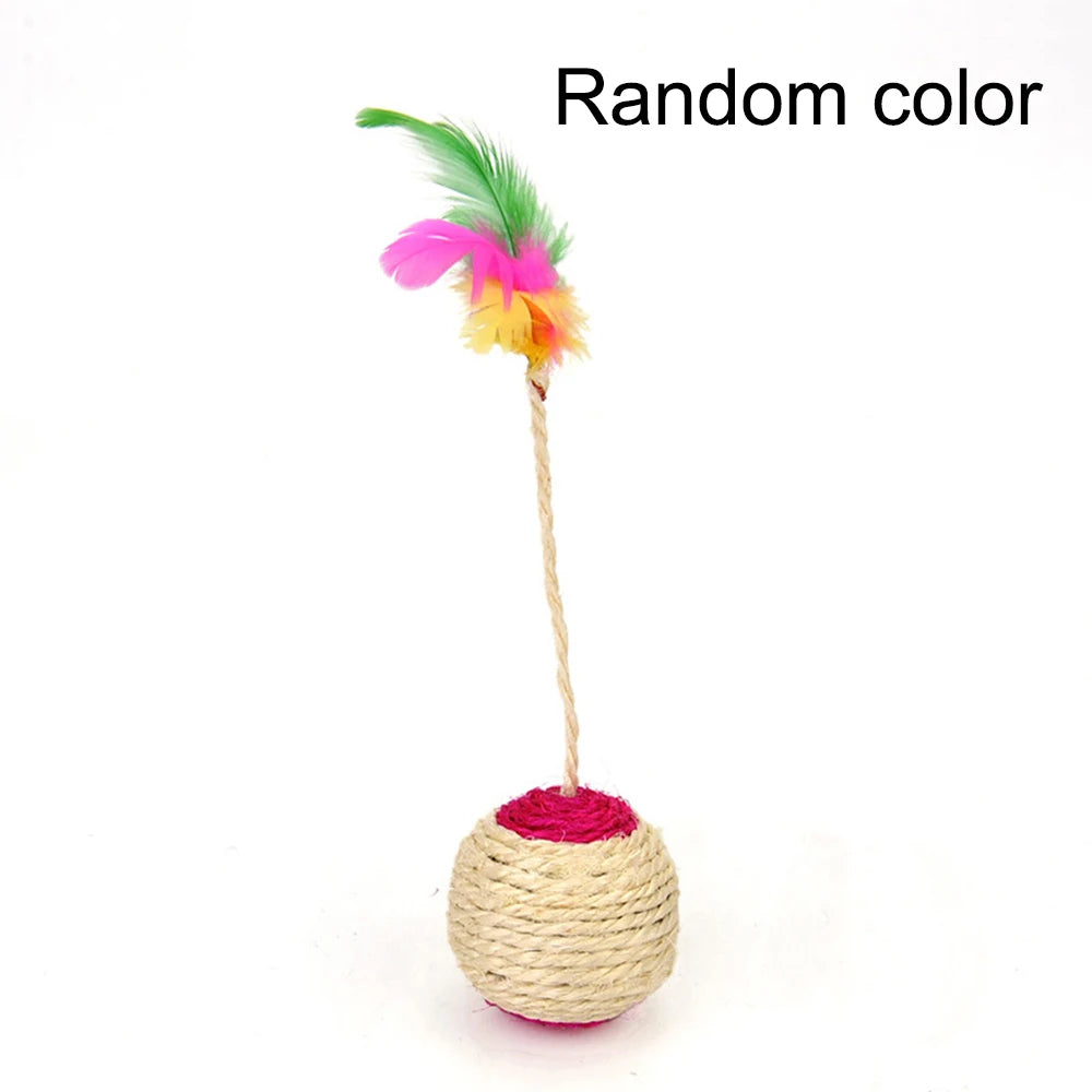 Colorful Feather Cat Toy - Sisal Ball & Interactive Claw Grinding Toy