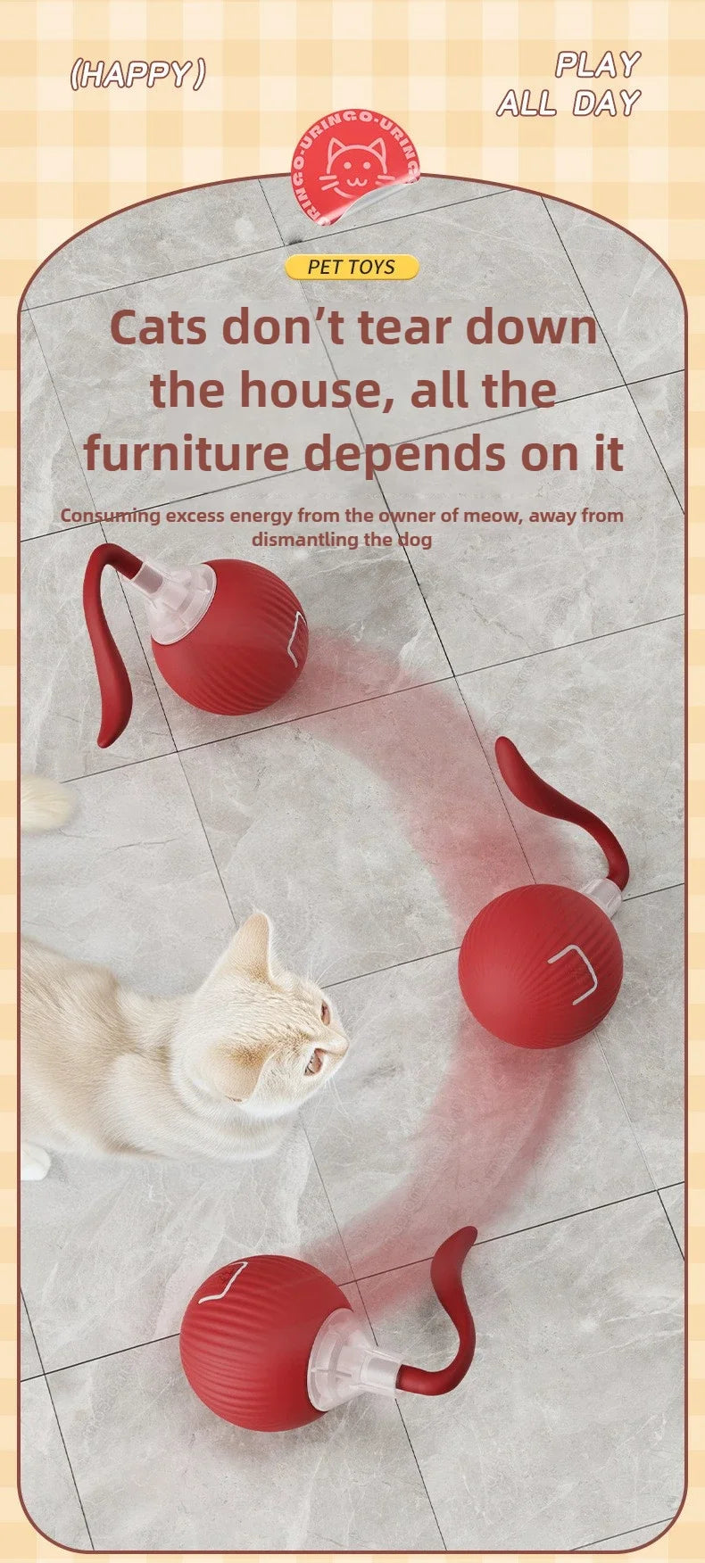 Interactive Self-Moving Electric Cat Ball - Automatic Rolling Toy for Kittens