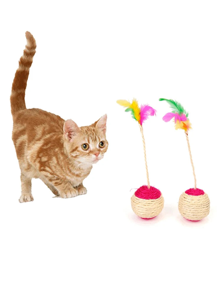 Colorful Feather Cat Toy - Sisal Ball & Interactive Claw Grinding Toy