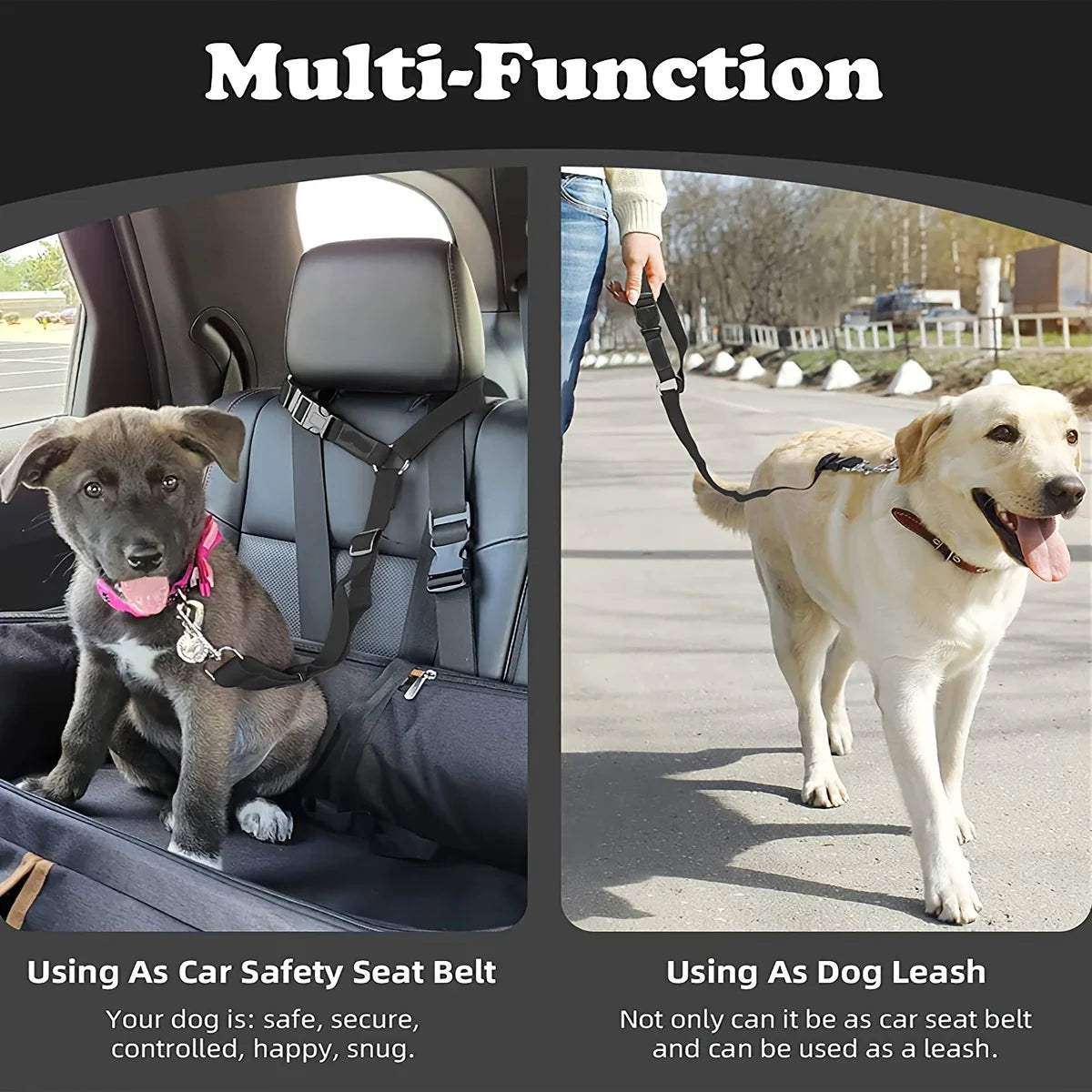 Durable Nylon Dog Car Seat Belt - Adjustable Travel Safety Lead for Small & Large Dogs